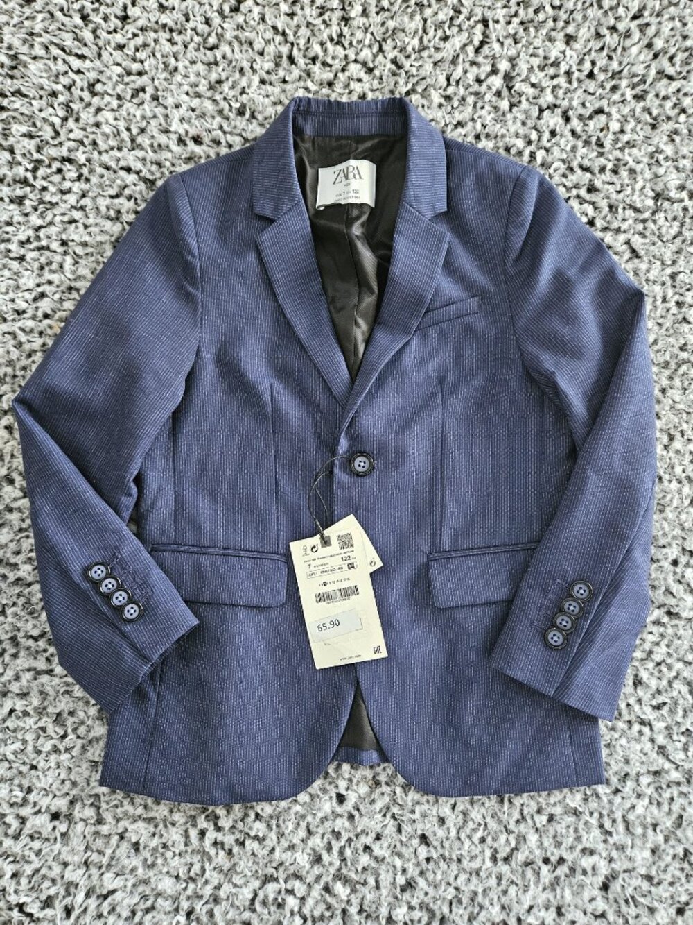 Zara Boys Classic Navy Blue Blazer Size 7 Youth S M Pinstripe Tailored Formal